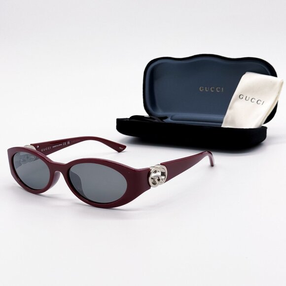 NEW GUCCI SUNGLASSES WOMEN ROUND BURGUNDY GUCCI GG1662SA 006 - Picture 1 of 10